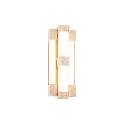 Conan LED Wall Light in Beige Travertine/Aged Brass (16-Inch).