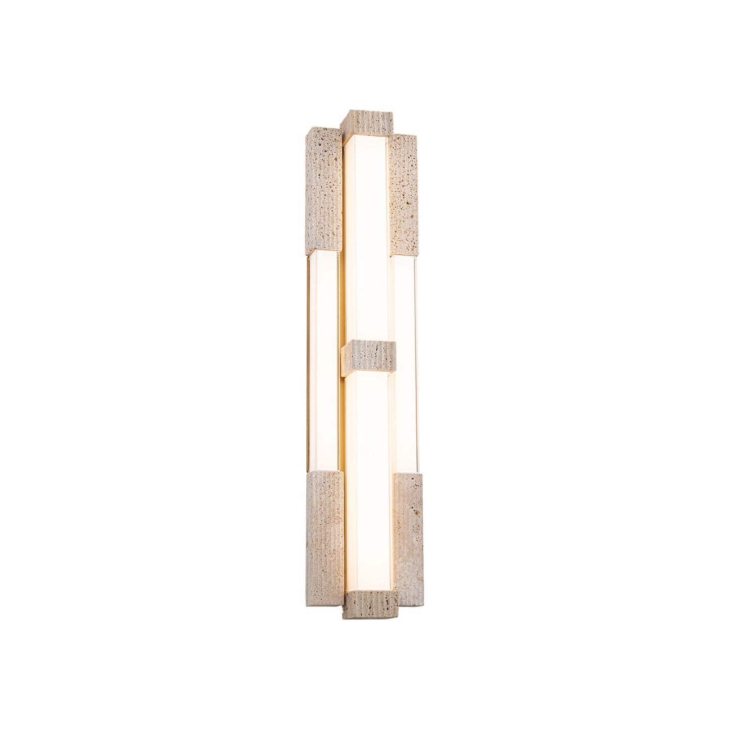 Conan LED Wall Light in Beige Travertine/Aged Brass (28-Inch).