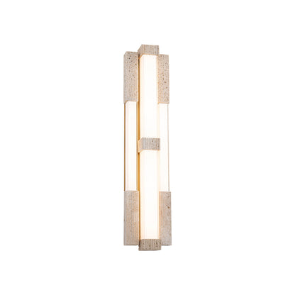 Conan LED Wall Light in Beige Travertine/Aged Brass (28-Inch).