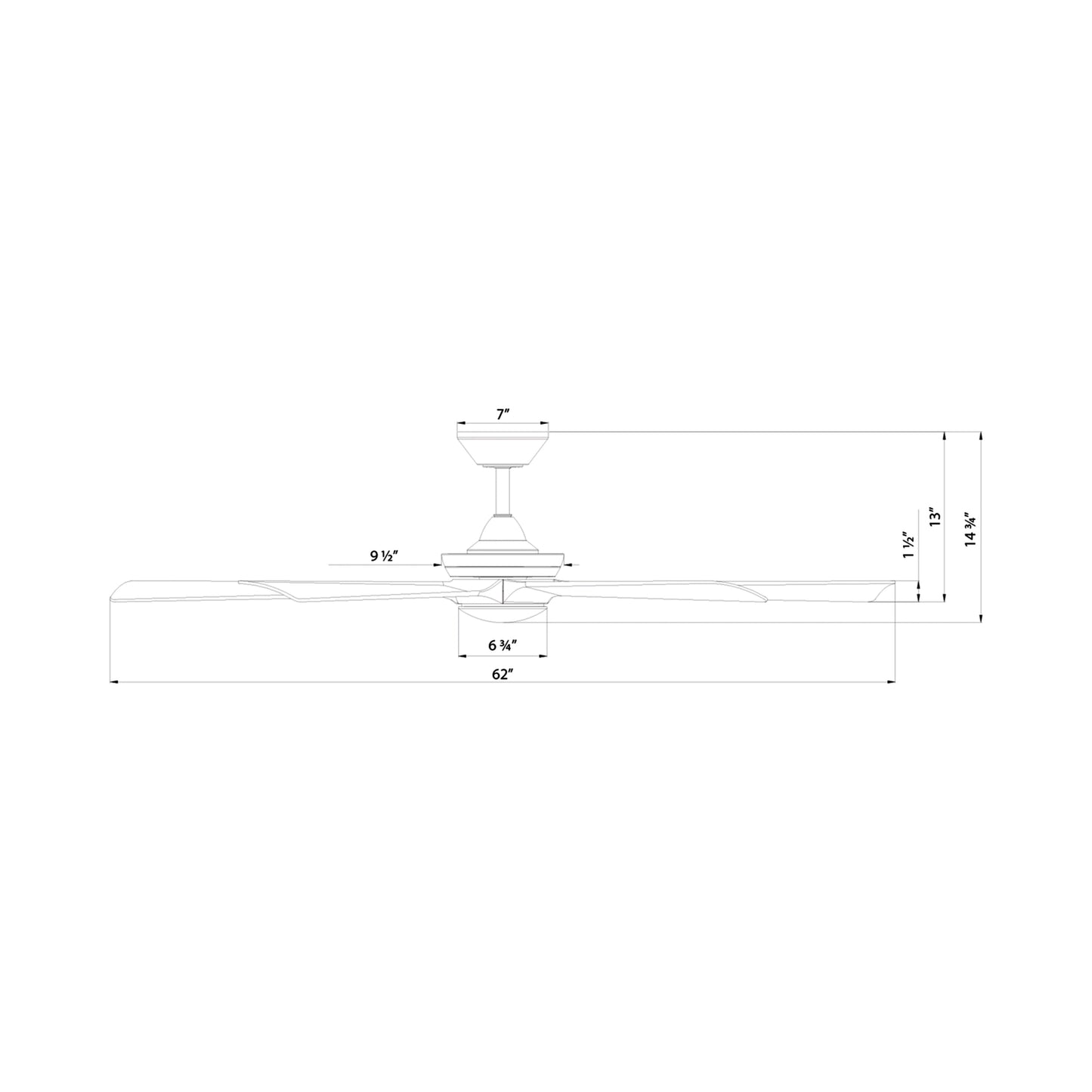 Crown LED Ceiling Fan in - line drawing.