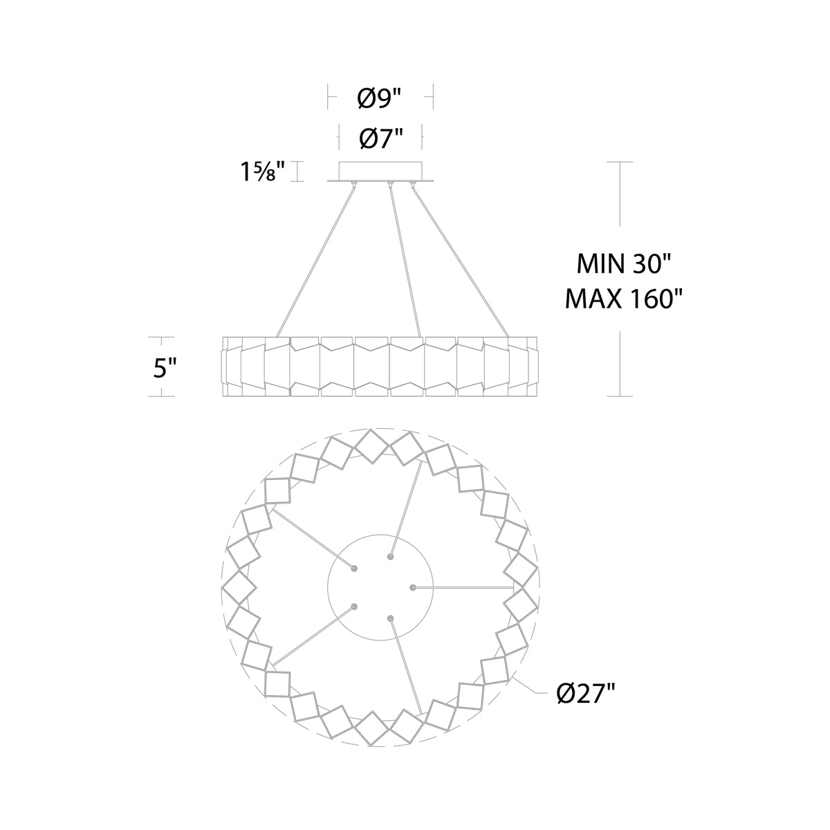Dolman LED Chandelier - line drawing.