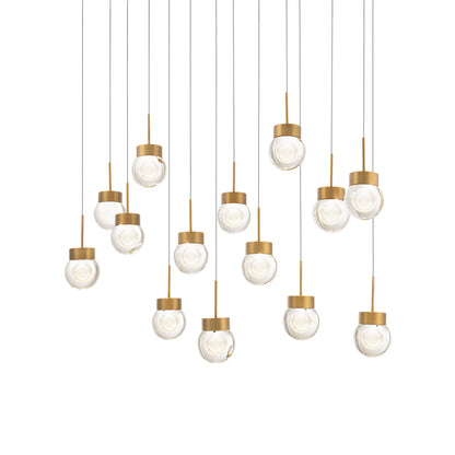 Double Bubble LED Linear Multi Pendant Light in Aged Brass (14-Light).