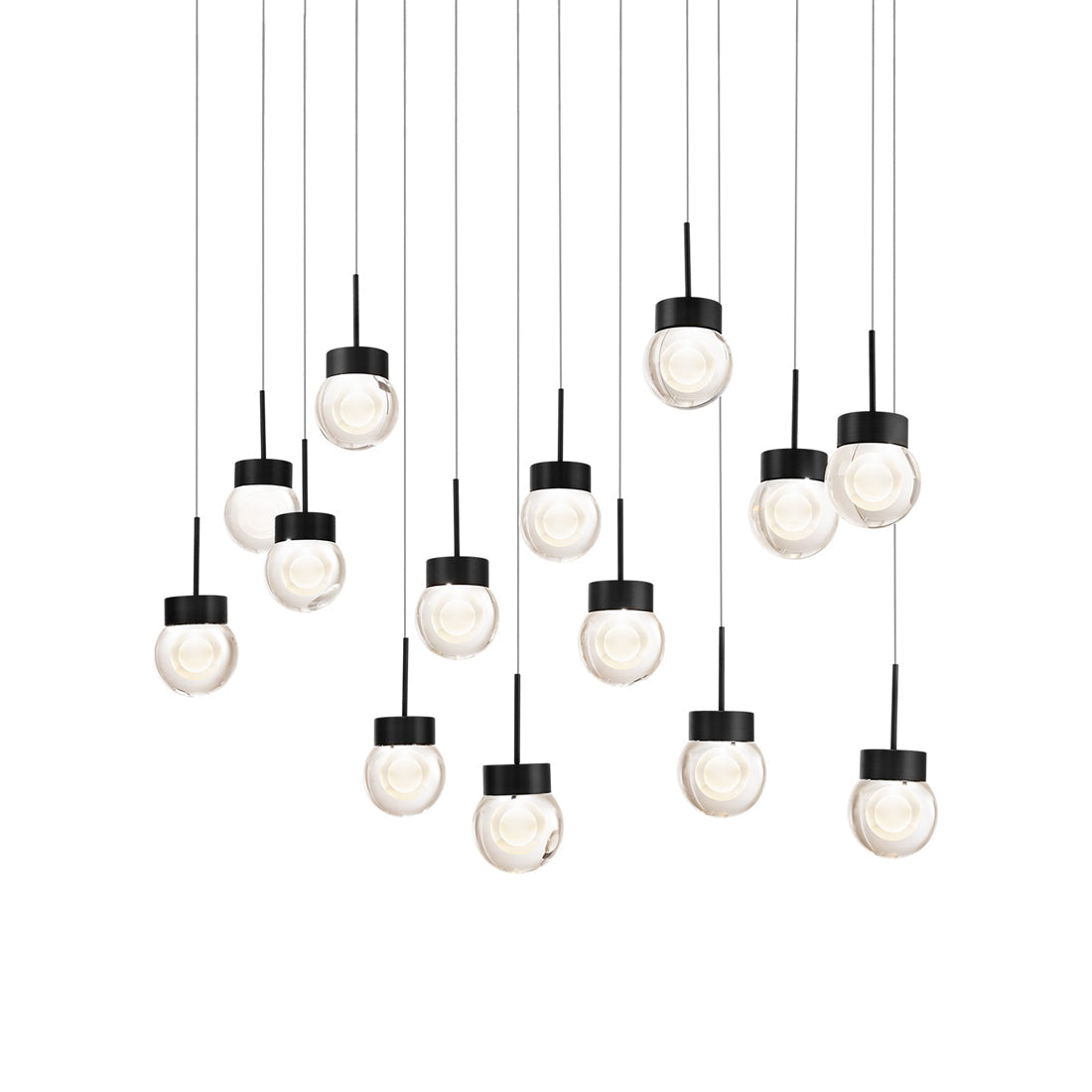 Double Bubble LED Linear Multi Pendant Light in Black (14-Light).