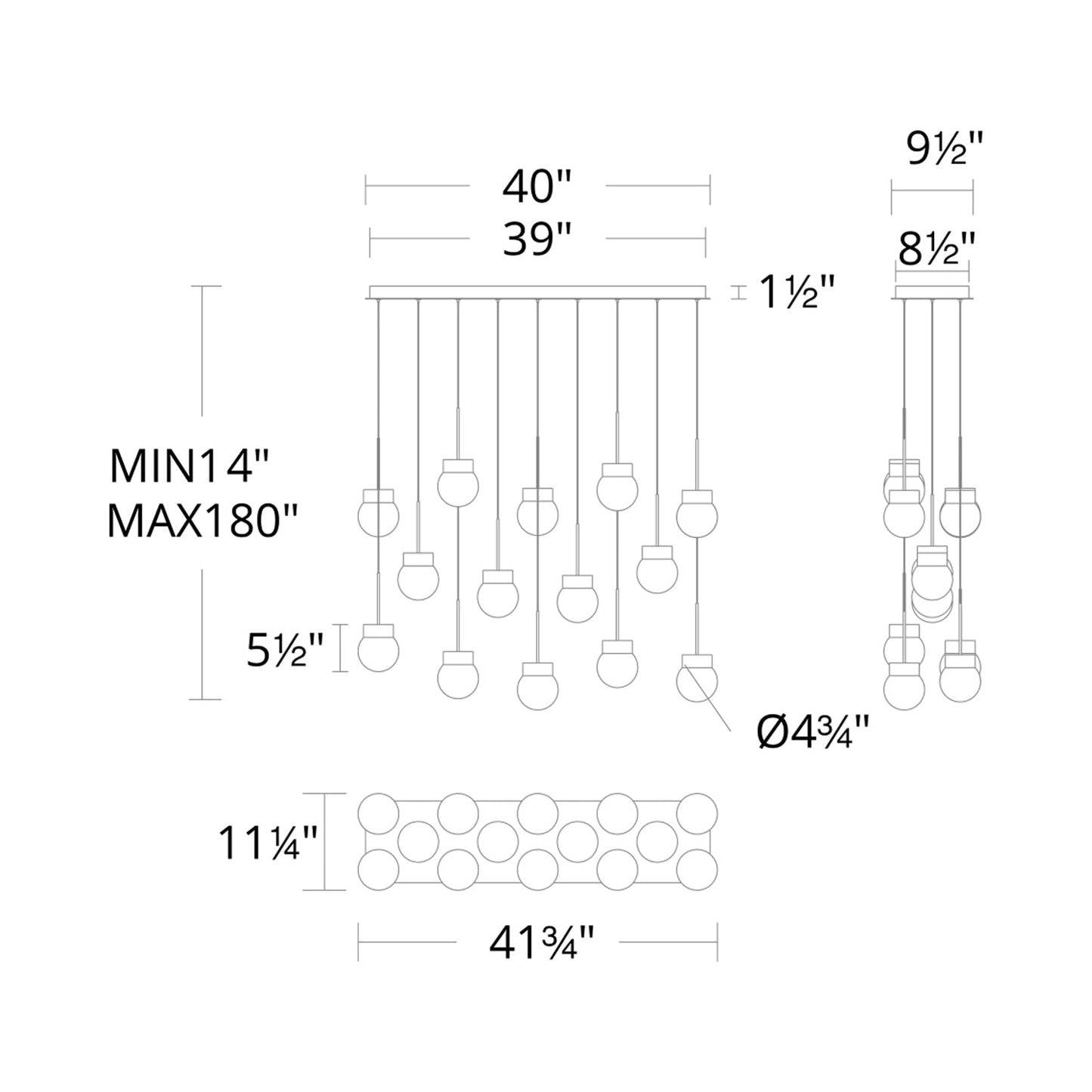 Double Bubble LED Linear Multi Pendant Light - line drawing.