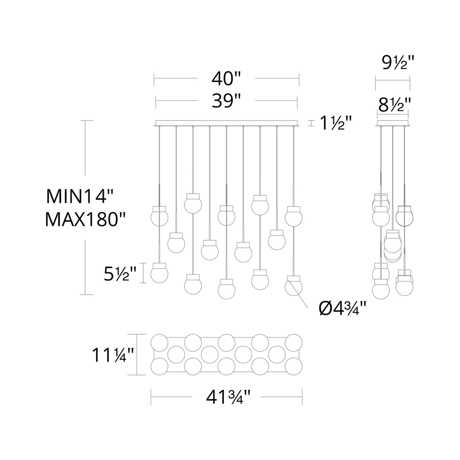 Double Bubble LED Linear Multi Pendant Light - line drawing.