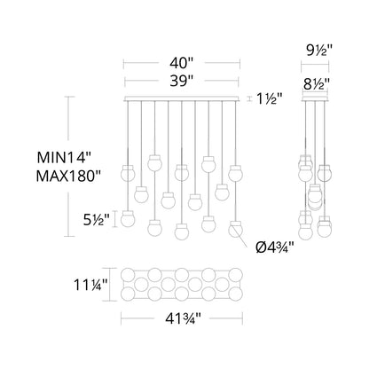 Double Bubble LED Linear Multi Pendant Light - line drawing.