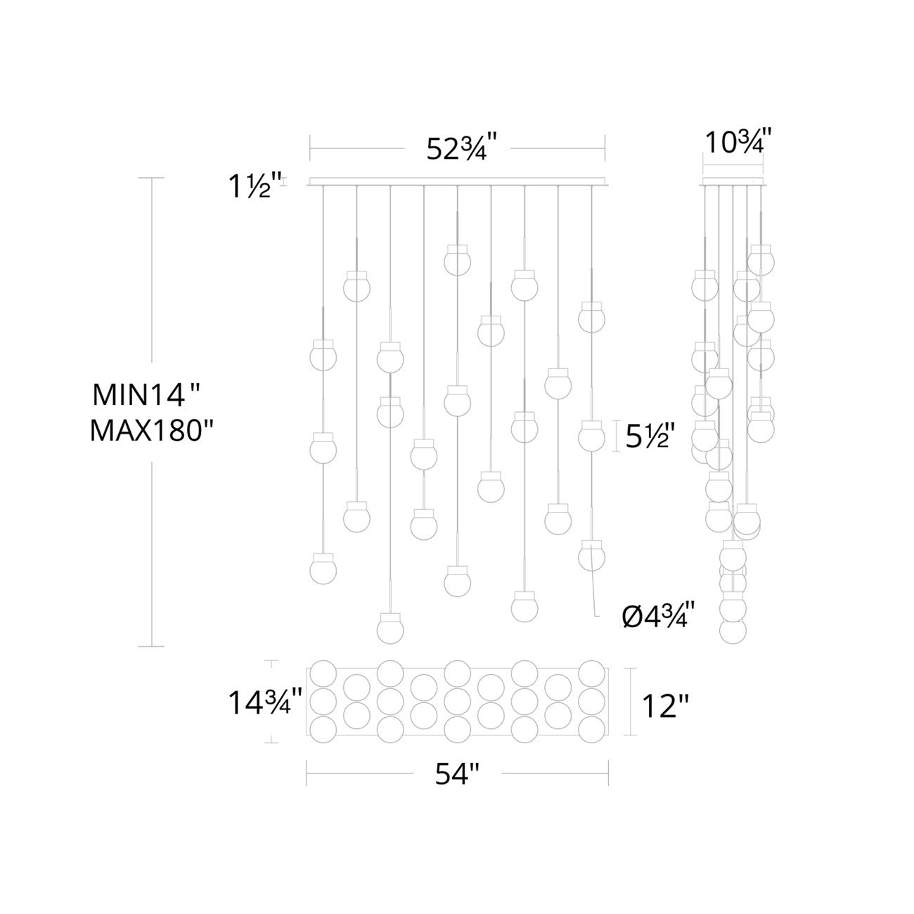 Double Bubble LED Linear Multi Pendant Light - line drawing.