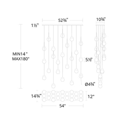 Double Bubble LED Linear Multi Pendant Light - line drawing.