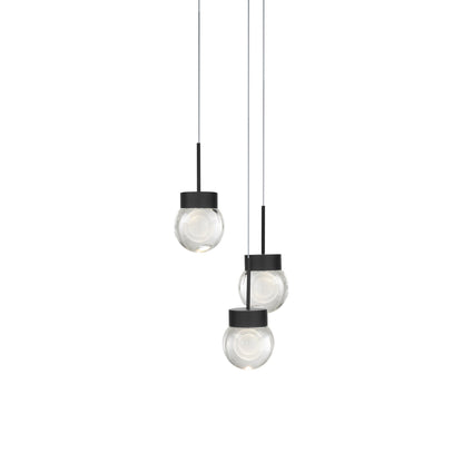 Double Bubble Round LED Multi Pendant Light in Black (3-Light).