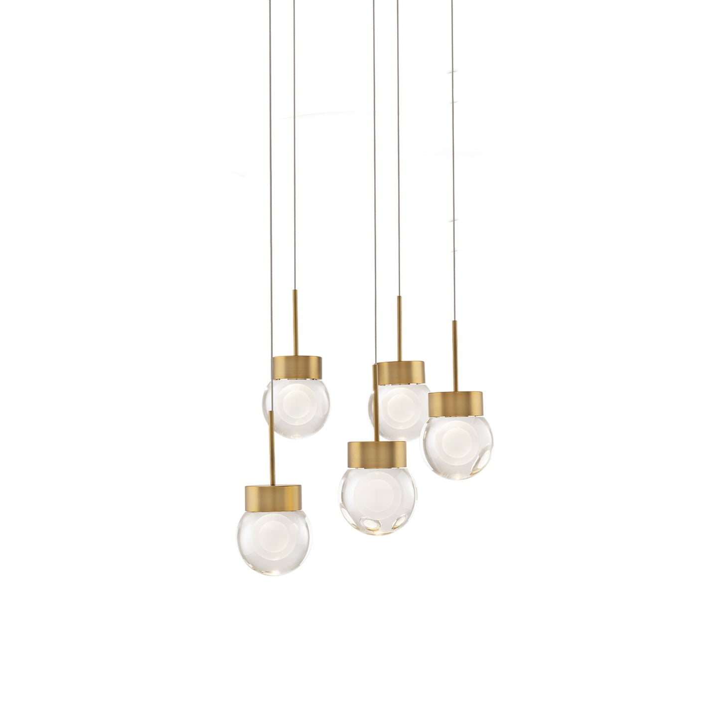 Double Bubble Round LED Multi Pendant Light in Aged Brass (5-Light).