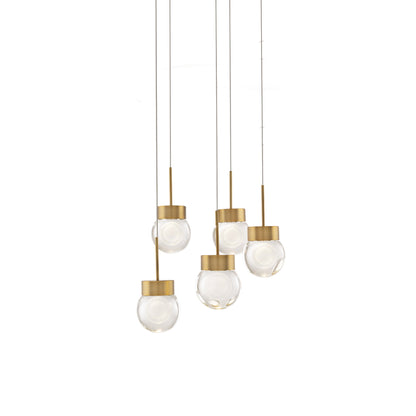 Double Bubble Round LED Multi Pendant Light in Aged Brass (5-Light).