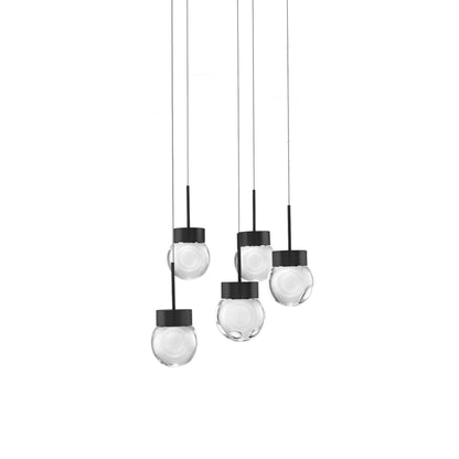 Double Bubble Round LED Multi Pendant Light in Black (5-Light).