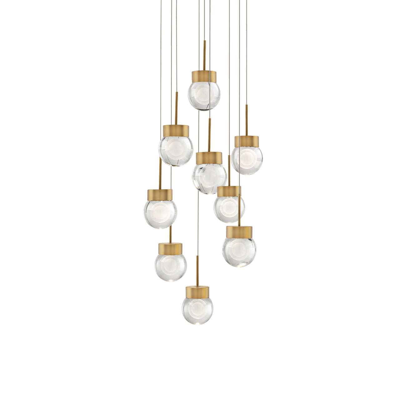 Double Bubble Round LED Multi Pendant Light in Aged Brass (9-Light).