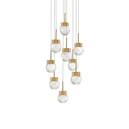 Double Bubble Round LED Multi Pendant Light in Aged Brass (9-Light).