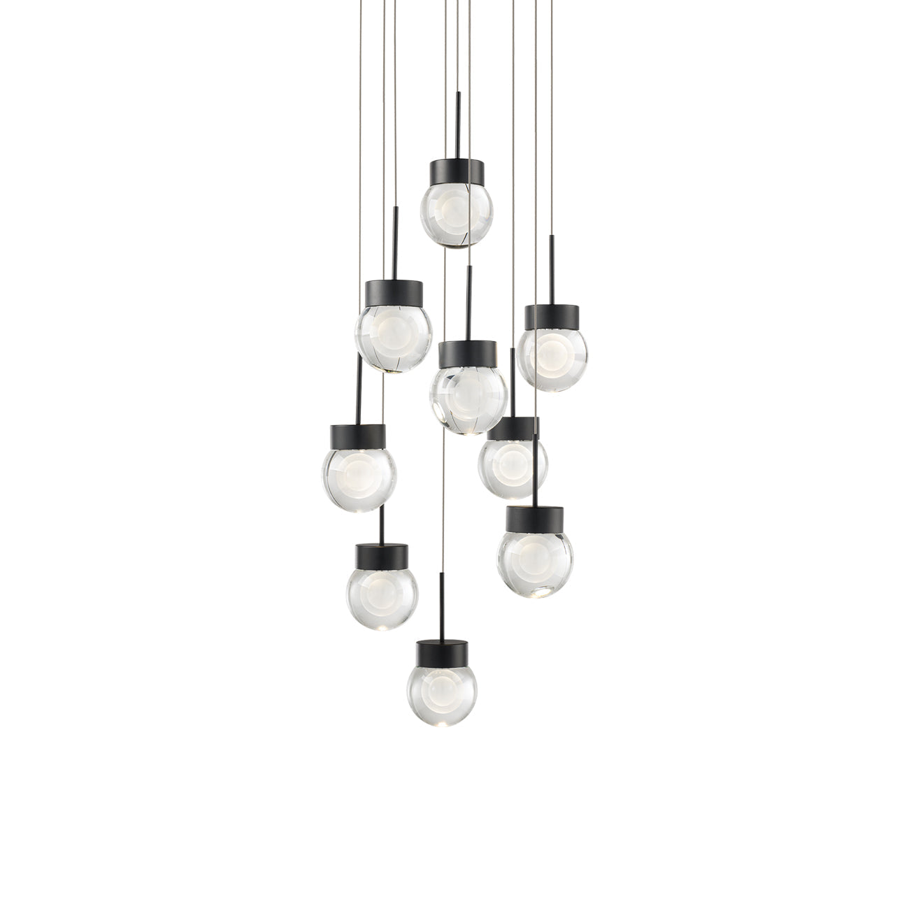 Double Bubble Round LED Multi Pendant Light in Black (9-Light).