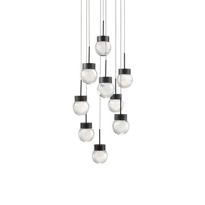 Double Bubble Round LED Multi Pendant Light in Black (9-Light).