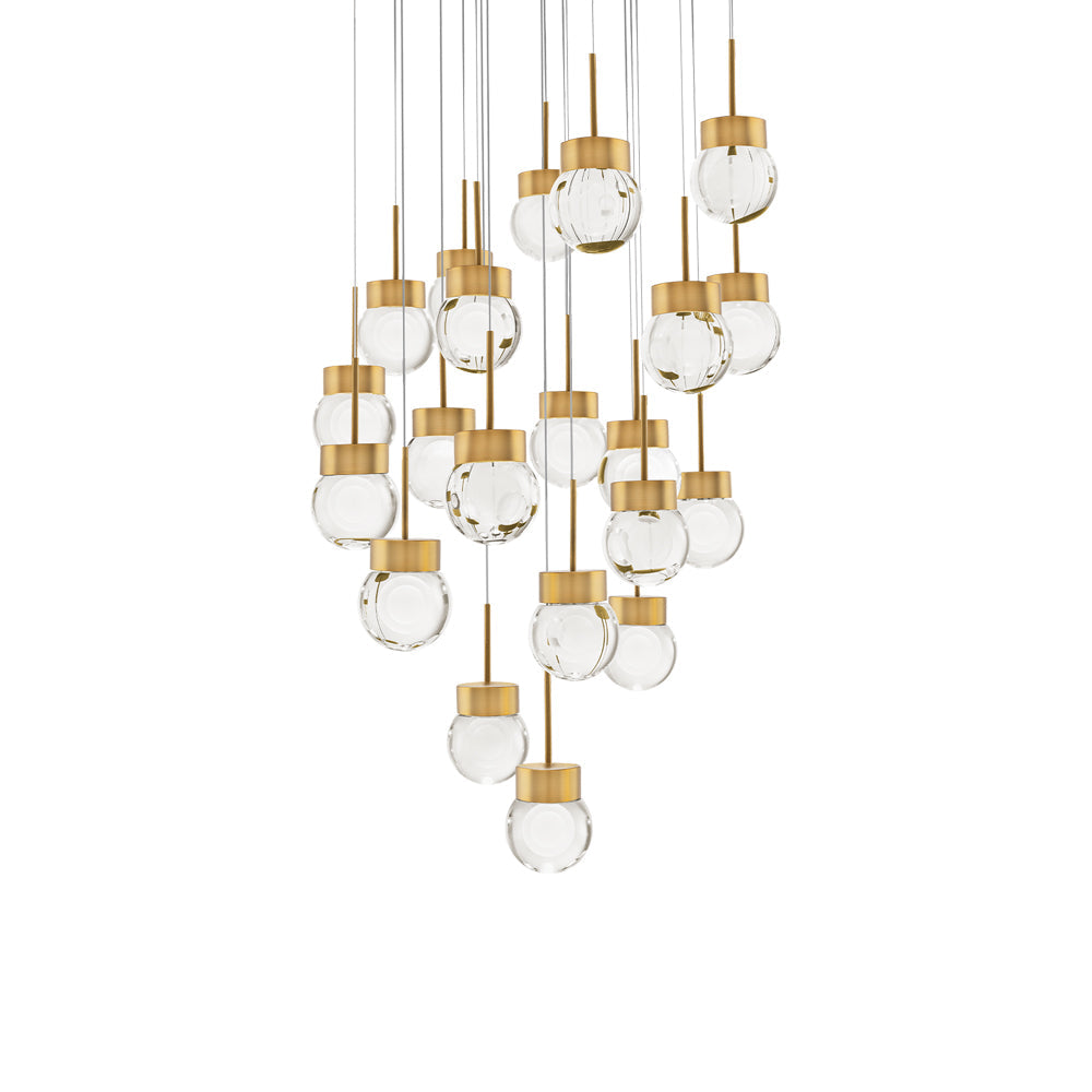 Double Bubble Round LED Multi Pendant Light in Aged Brass (21-Light).