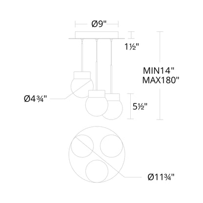 Double Bubble Round LED Multi Pendant Light - line drawing.