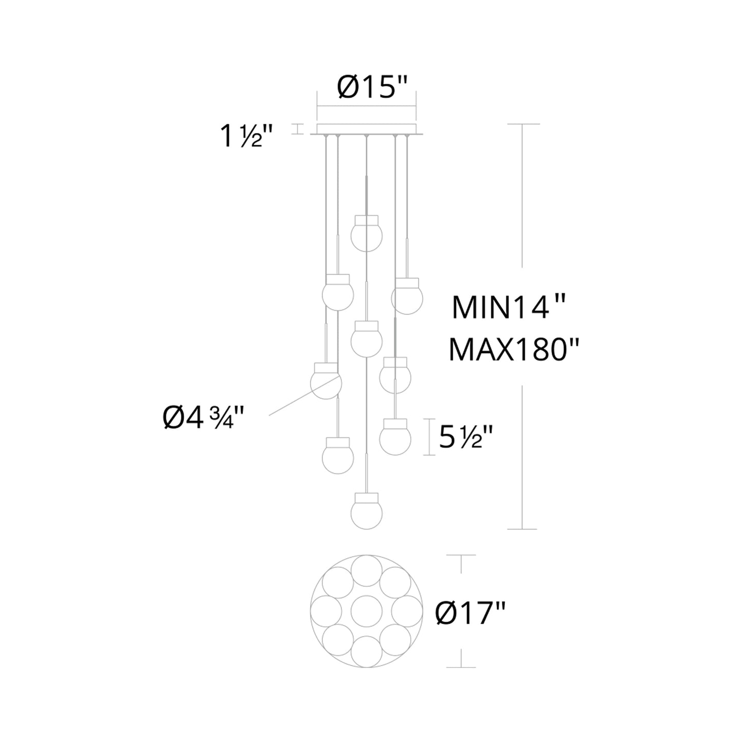 Double Bubble Round LED Multi Pendant Light - line drawing.