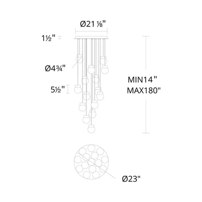 Double Bubble Round LED Multi Pendant Light - line drawing.