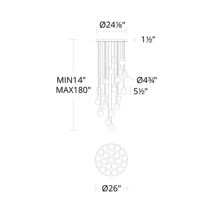 Double Bubble Round LED Multi Pendant Light - line drawing.