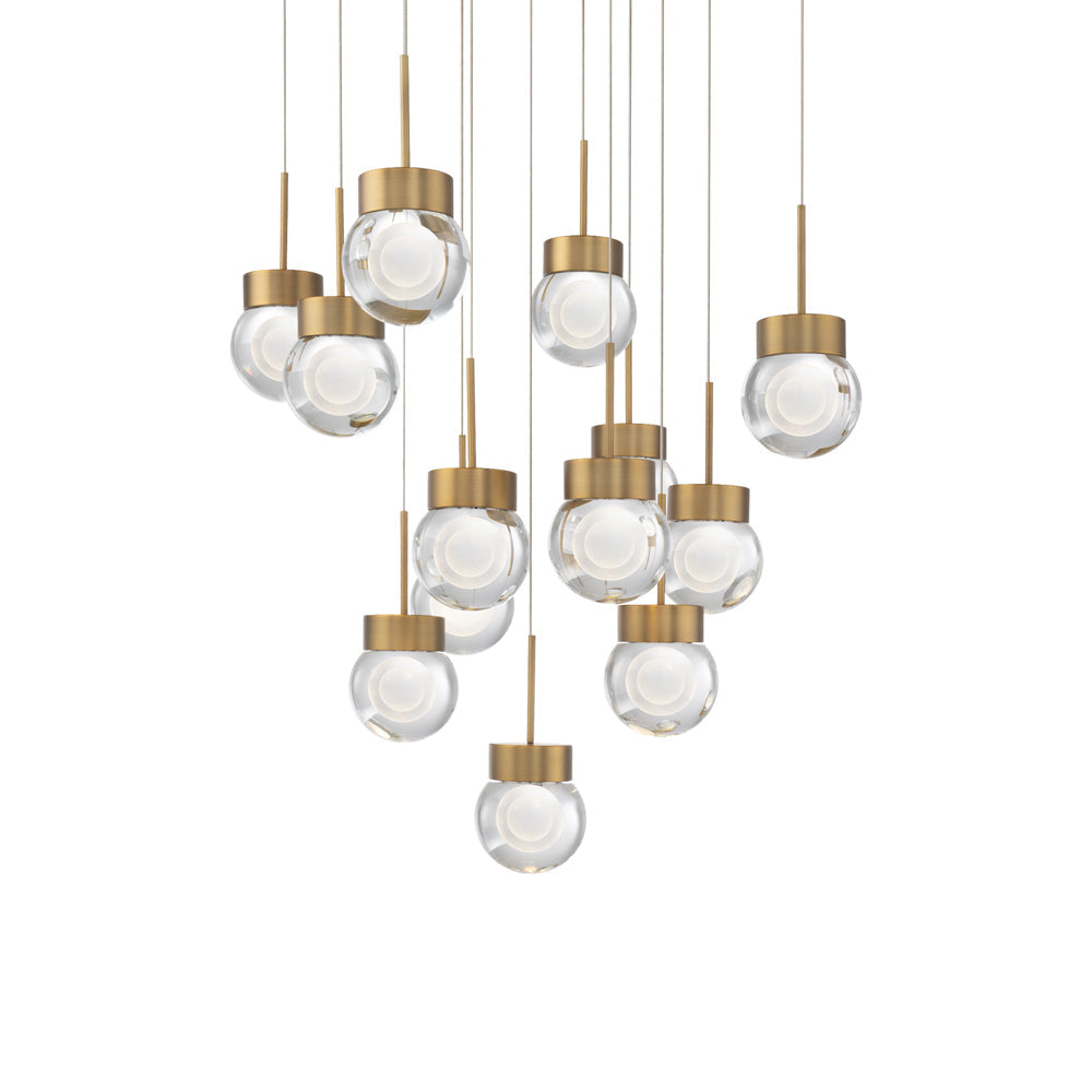 Double Bubble Square LED Multi Pendant Light in Aged Brass (13-Light).