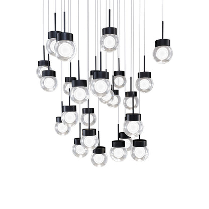 Double Bubble Square LED Multi Pendant Light in Black (25-Light).