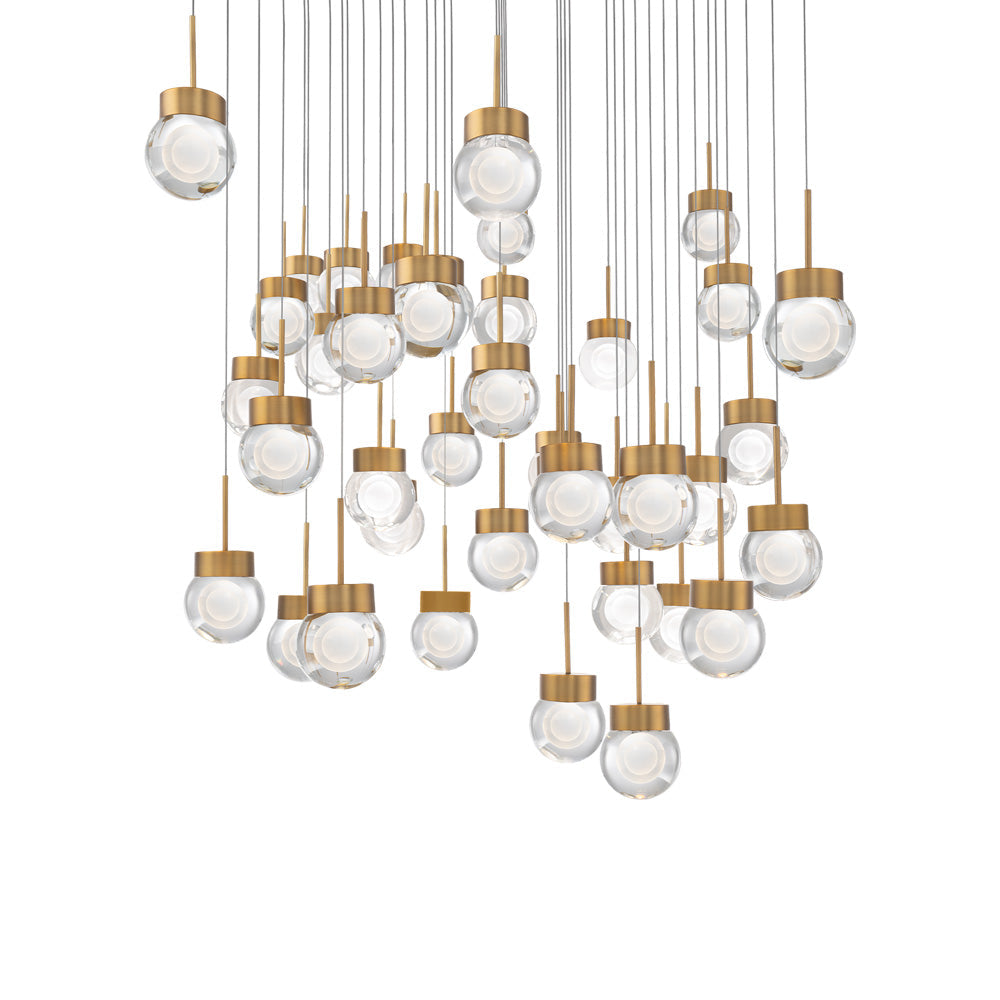 Double Bubble Square LED Multi Pendant Light in Aged Brass (41-Light).