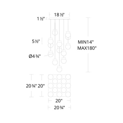 Double Bubble Square LED Multi Pendant Light - line drawing.