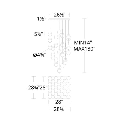 Double Bubble Square LED Multi Pendant Light - line drawing.