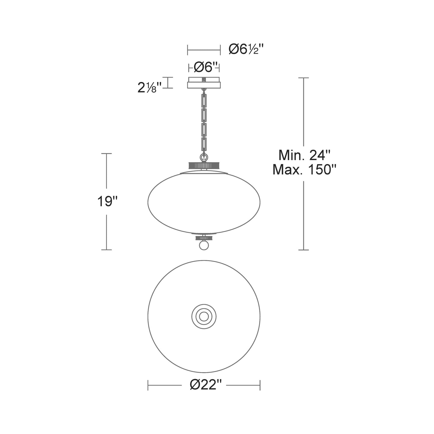 Glossey LED Pendant Light - line drawing.