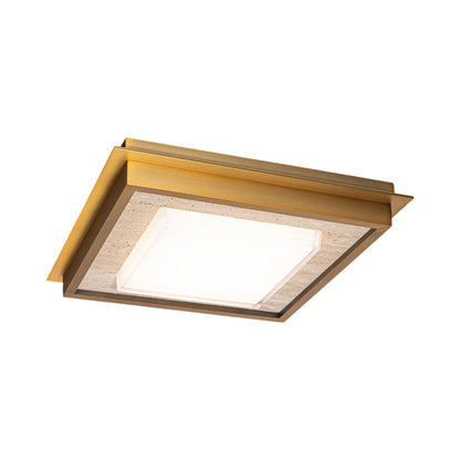 Grandstand LED Flush Mount Ceiling Light in Beige Travertine/Aged Brass.