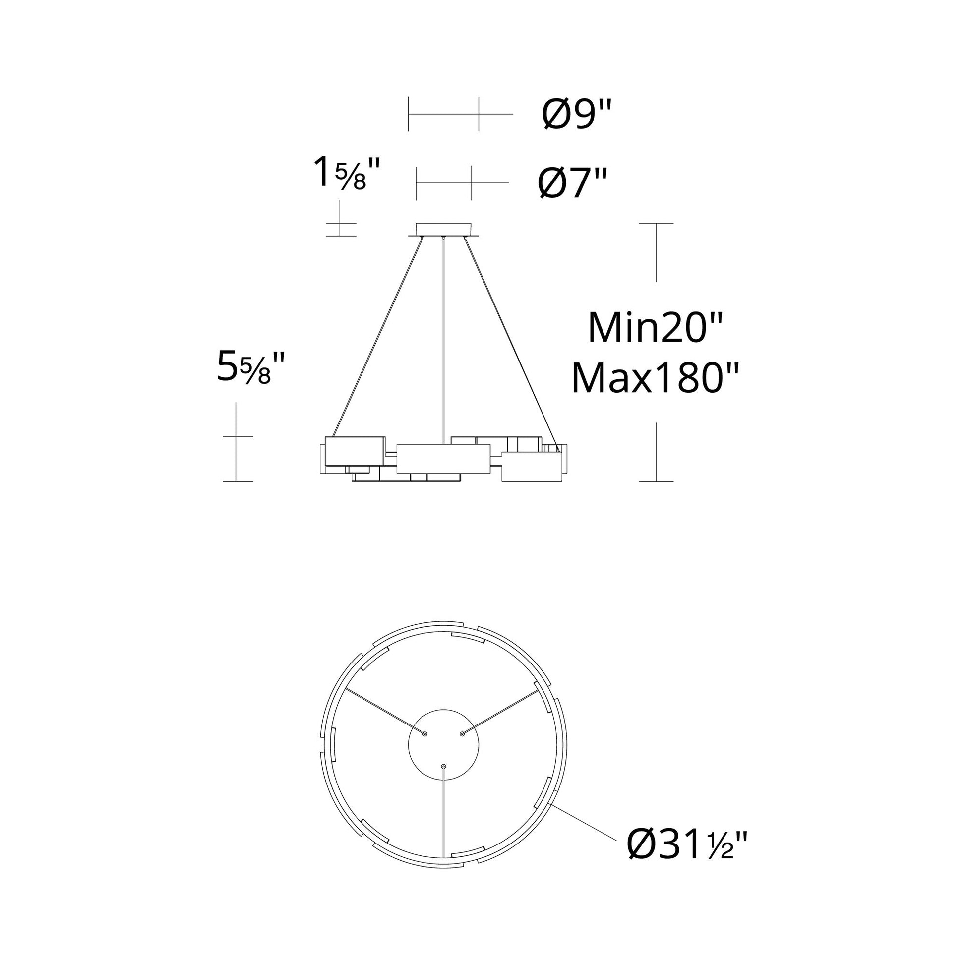 Keefe LED Pendant Light - line drawing.