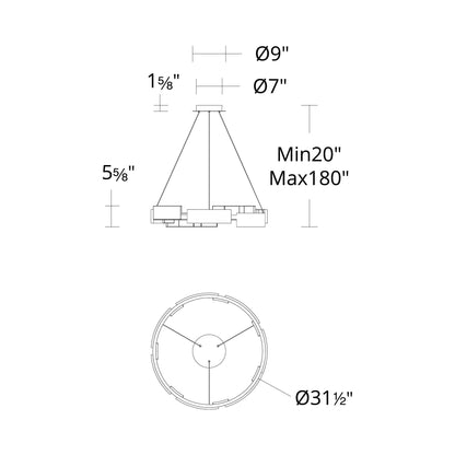 Keefe LED Pendant Light - line drawing.