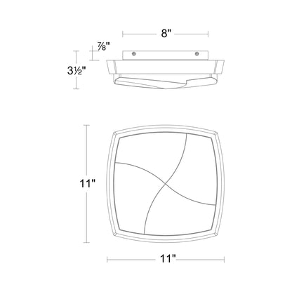 Kenji LED Flush Mount Ceiling Light - line drawing.