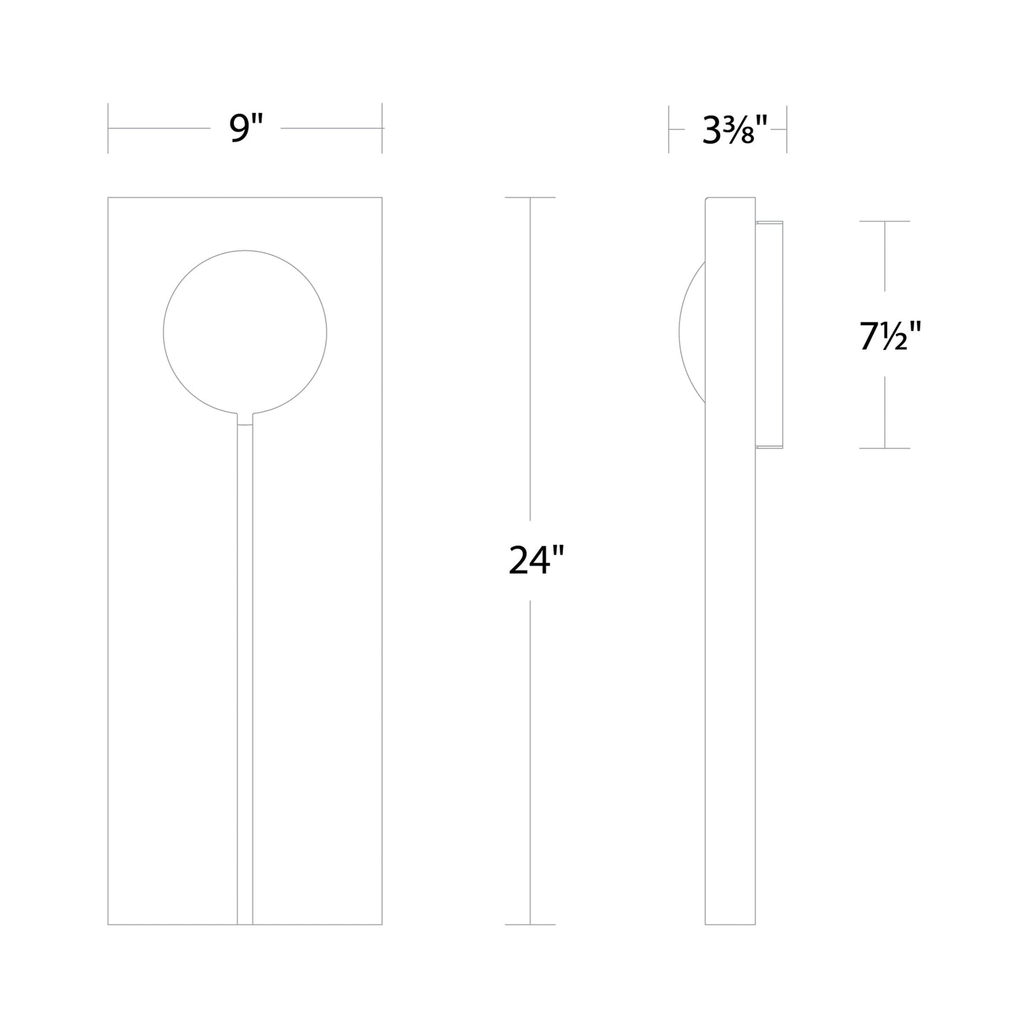 Keyhole Outdoor LED Wall Light - line drawing.