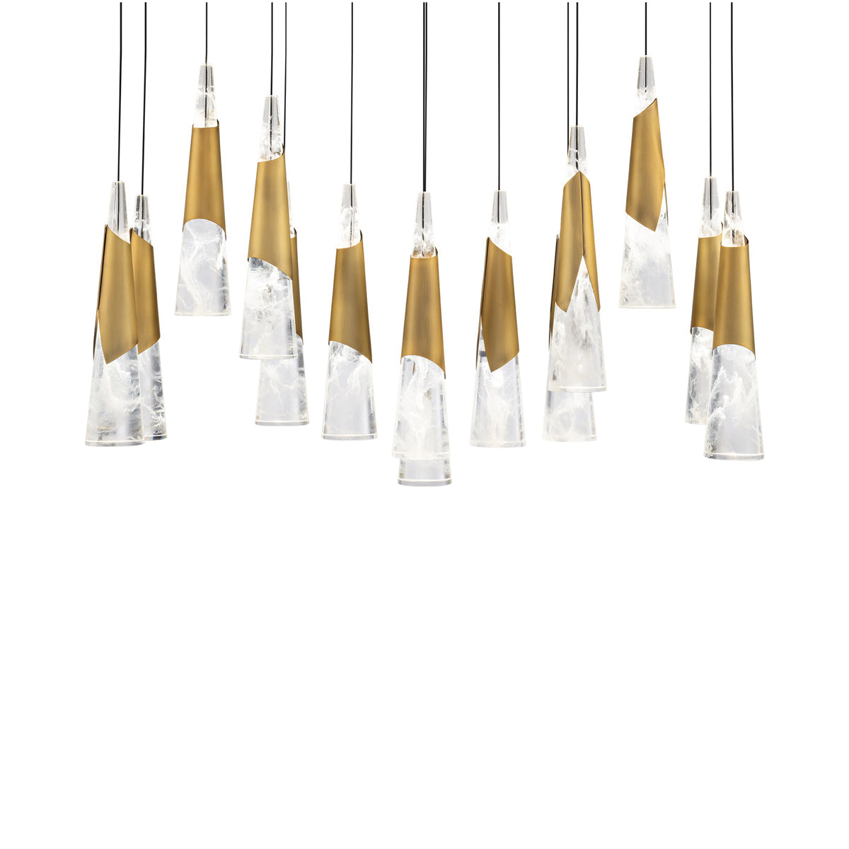 Kilt LED Linear Pendant Light in Aged Brass (14-Light).