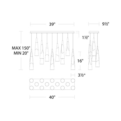 Kilt LED Linear Pendant Light - line drawing.