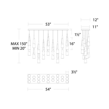 Kilt LED Linear Pendant Light - line drawing.