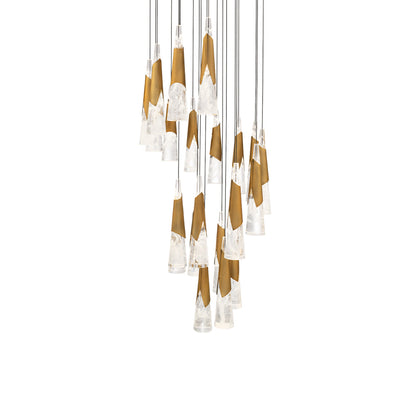 Kilt Round LED Pendant Light in Aged Brass (21-Light).