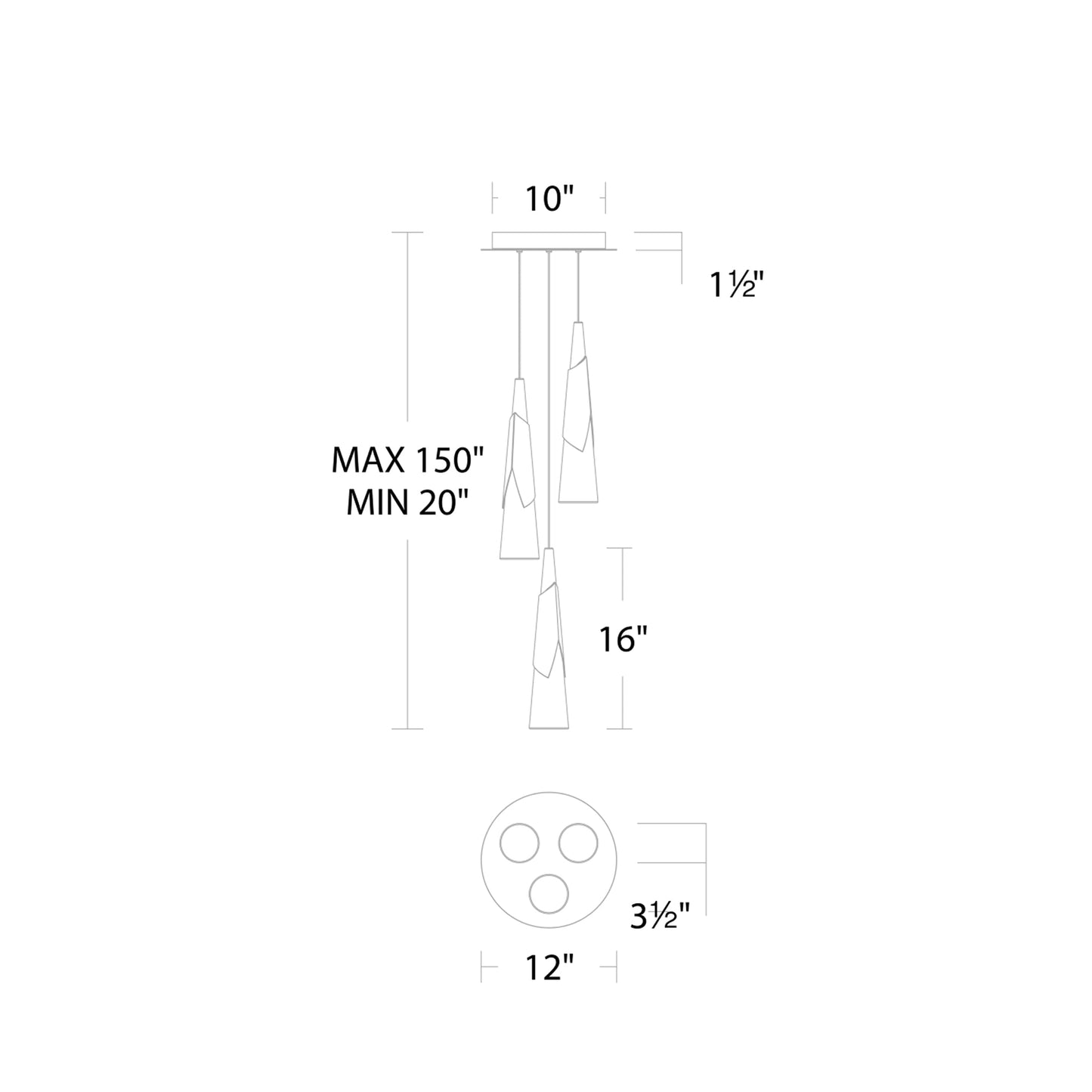 Kilt Round LED Pendant Light - line drawing.