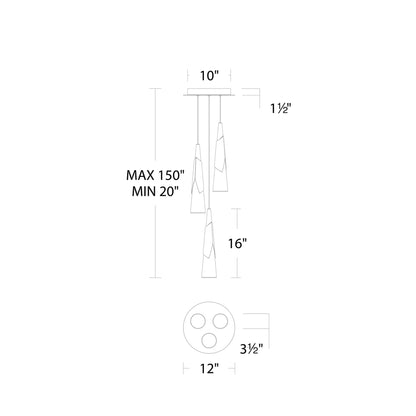 Kilt Round LED Pendant Light - line drawing.