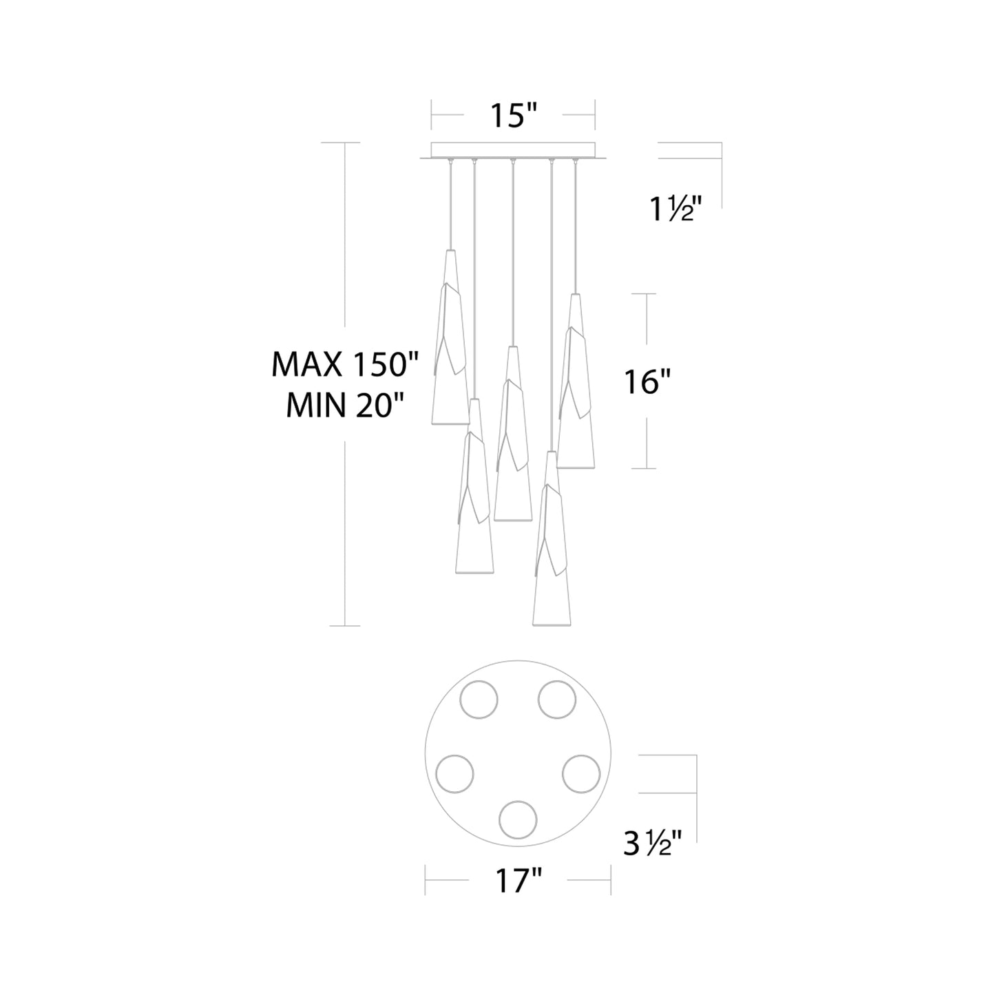 Kilt Round LED Pendant Light - line drawing.