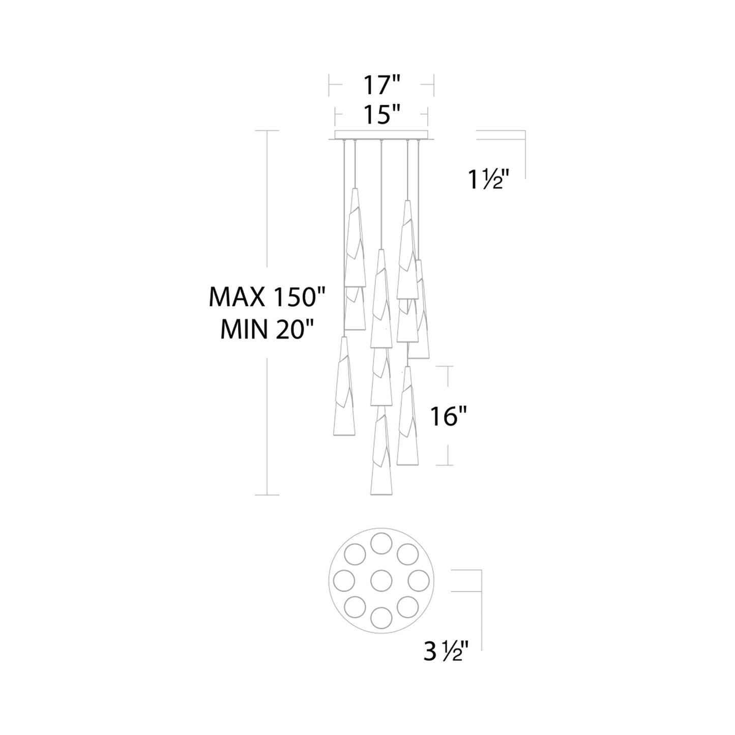 Kilt Round LED Pendant Light - line drawing.