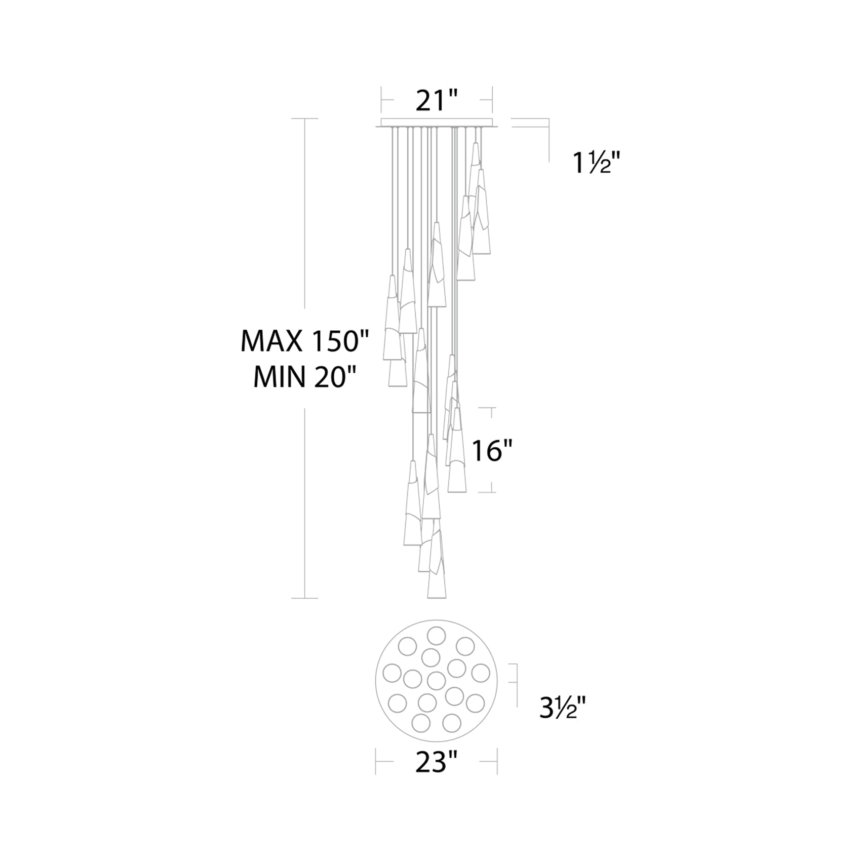 Kilt Round LED Pendant Light - line drawing.