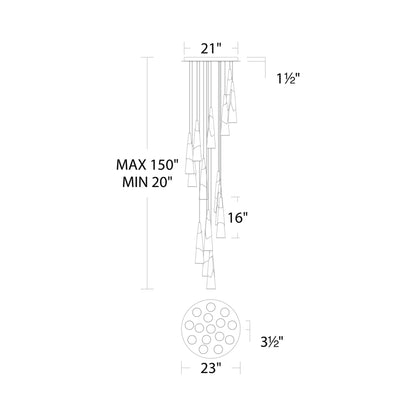 Kilt Round LED Pendant Light - line drawing.