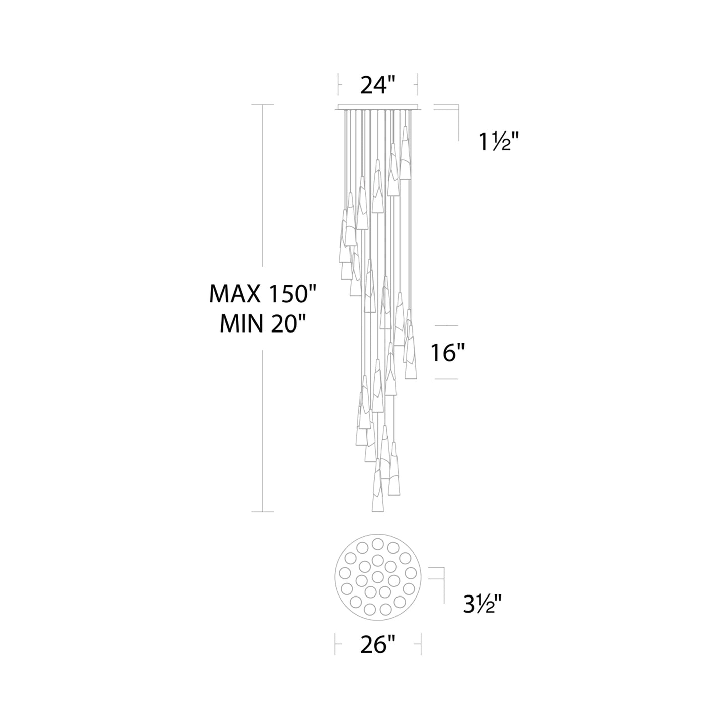 Kilt Round LED Pendant Light - line drawing.