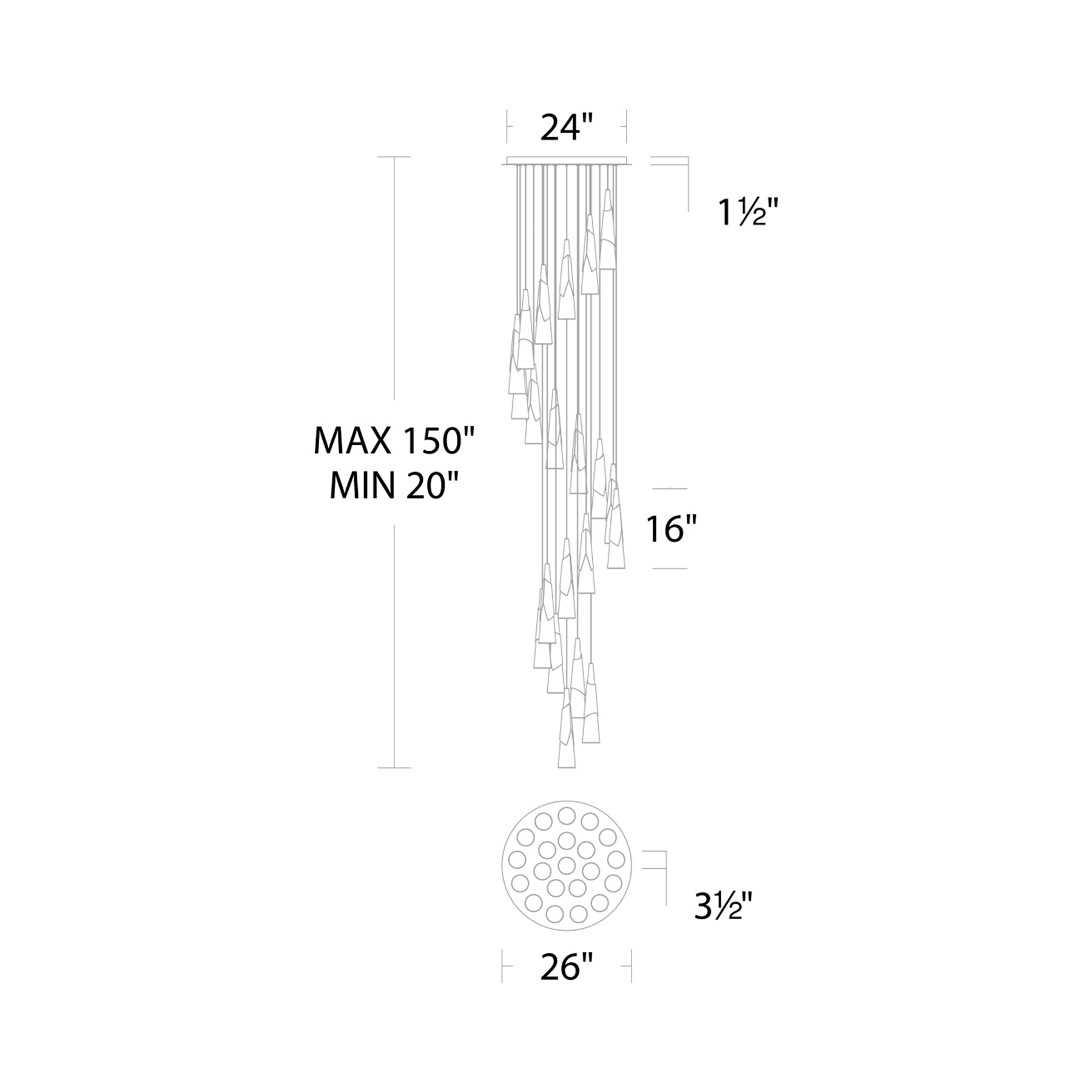 Kilt Round LED Pendant Light - line drawing.