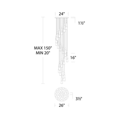 Kilt Round LED Pendant Light - line drawing.