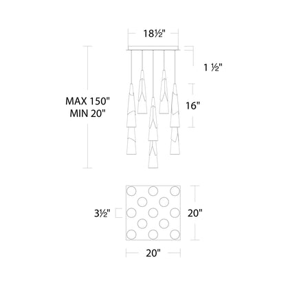 Kilt Square LED Pendant Light - line drawing.